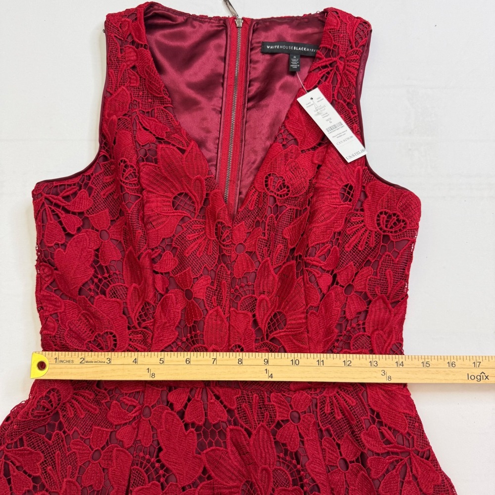 NWT! Valentine White House Black Market Red Floral Lace Fit and Flare‎ Dress 6 - Picture 14 of 16